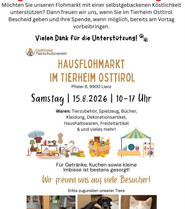 Hausflohmarkt im Tierheim Osttirol